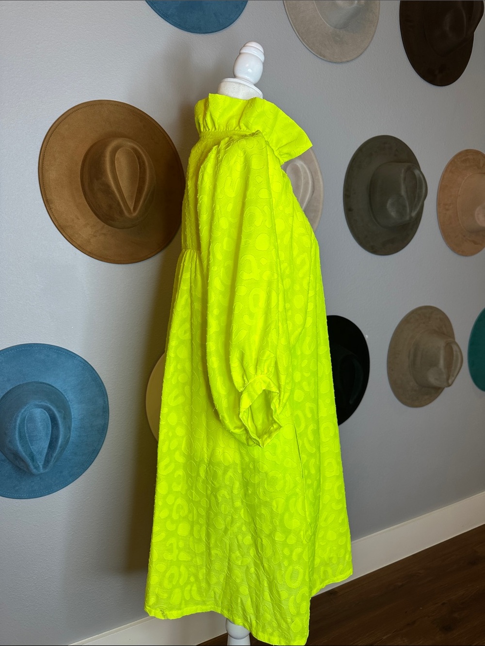 Emily McCarthy Neon Yellow Puff Sleeve Babydoll Dress - Picture 4 of 7